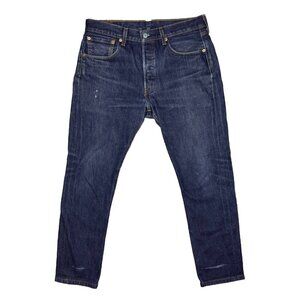 LEVI'S 501 Original Fit Distressed Button Fly Dark Blue Wash Jeans Size 32